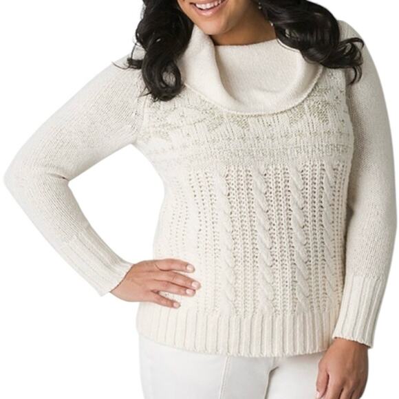 Lane Bryant Sweaters - Lane Bryant Wool Blend Cowl Neck Cable Knit Sweater Metallic Snowflakes 18/20